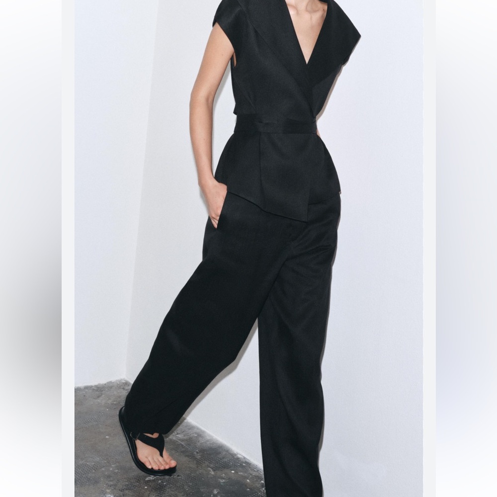ZARA BLACK LINEN PANTS ZW COLLECTION SIZE M - Picture 3 of 5